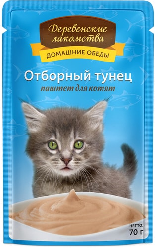 Консервированный корм для кошек Деревенские лакомства Отборный тунец — паштет для котят 70 г