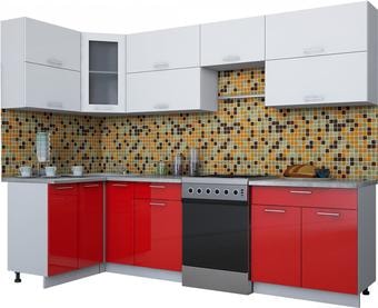 Угловая кухня Интерлиния Мила Gloss 60-12x28 (белый/красный глянец)