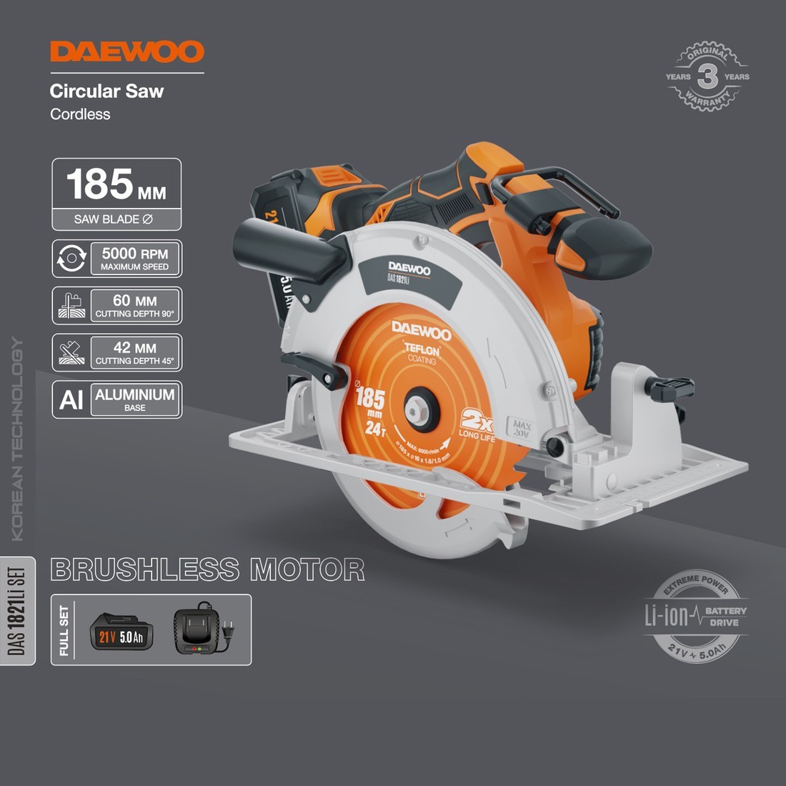 Дисковая (циркулярная) пила Daewoo Power DAS 1821Li Set (с 1-им АКБ)