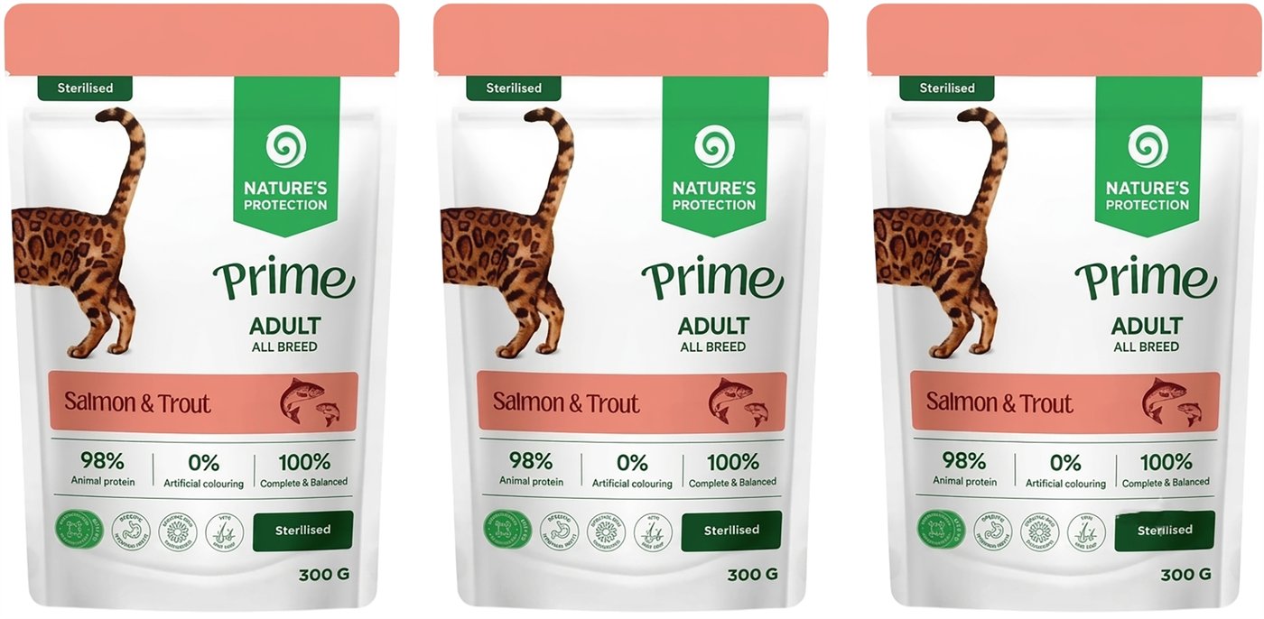 Пресервы Nature's Protection NP Prime Sterilised Кусочки в соусе лосось/форель (3x300г)