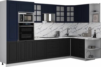Готовая кухня Интерлиния Мила Деко 1.68x3.2 PR (черный/индиго/белый гранит)