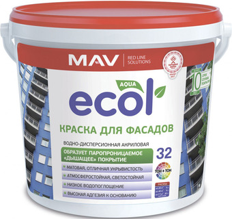 Краска Ecol 32 ВД-АК-1032 фасадная 3 л (белый)