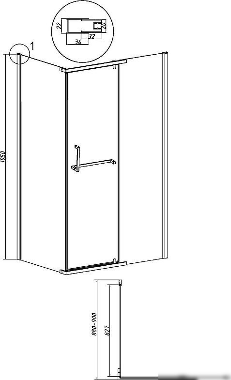 Душевая стенка Grossman Pragma 90x195 200.K33.03.90.21.00 (черный матовый,стекло прозрачное)