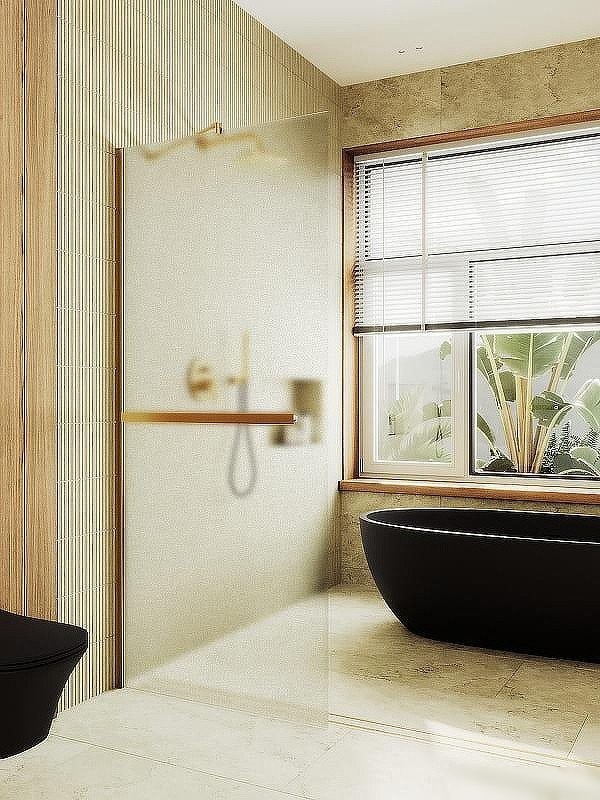 Душевая стенка MaybahGlass 99x195 MGD-1463-3ш (cатин cтекло/золото)