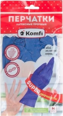 Латексные перчатки Komfi Прочные (M, 2 шт, синий)