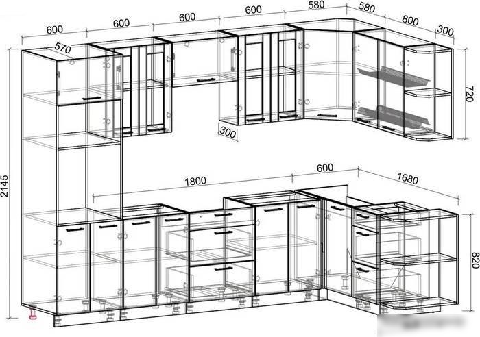 Готовая кухня Интерлиния Мила 1.68x3.0 правая без столешницы (белый платинум)