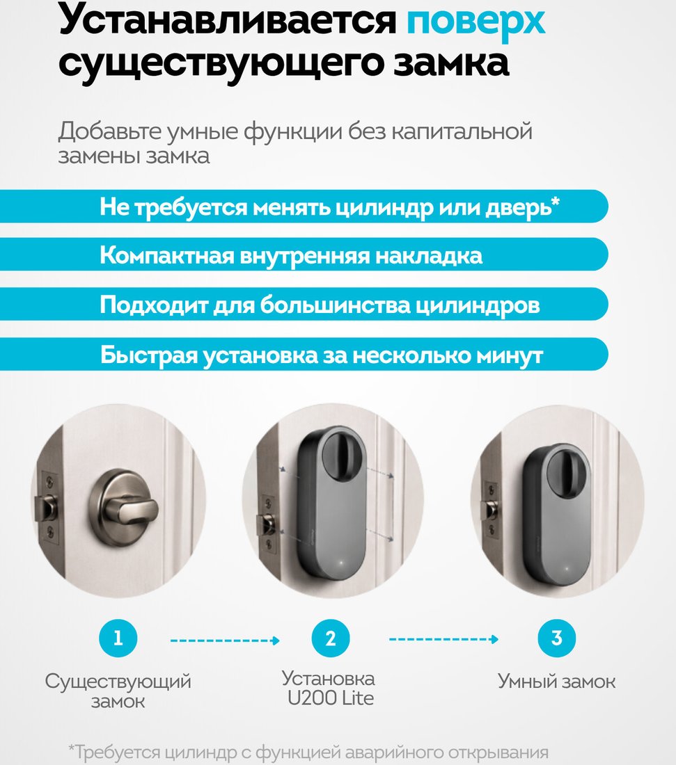 Умный дверной замок Aqara Smart Lock U200 Lite (черный)