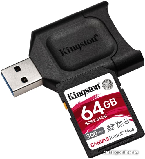 Карта памяти Kingston Canvas React Plus SDXC 64GB (с кардридером)
