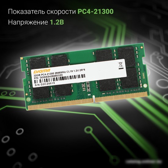 Оперативная память Digma 32ГБ DDR4 SODIMM 2666 МГц DGMAS42666032D
