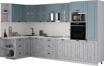 Готовая кухня Интерлиния Мила Деко 1.68x3.4 LV (керамика/океан/опал светлый)
