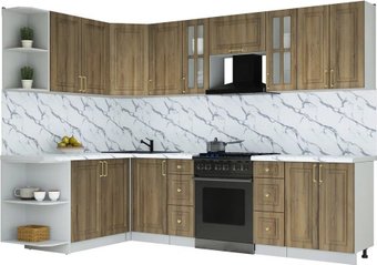 Готовая кухня Интерлиния Мила Шато 1.7x2.8 LV (дуб вотан/дуб вотан/белый гранит)