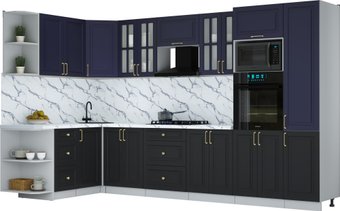 Готовая кухня Интерлиния Мила Шато 1.68x3.4 ВТ LV (индиго/черный/белый гранит)