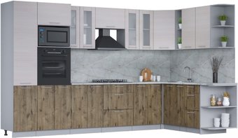 Готовая кухня Интерлиния Мила 1.88x3.4 правая (вудлайн кремовый/дуб веллингтон/серый каспий)