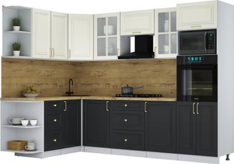Готовая кухня Интерлиния Мила Шато 1.68x2.8 ВТ LV (белый/черный/дуб бунратти)