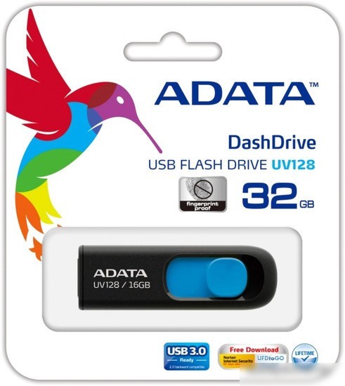 USB Flash A-Data DashDrive UV128 Black/Blue 32GB (AUV128-32G-RBE)