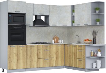 Готовая кухня Интерлиния Мила Лайт 1.88x2.6 правая (бетон лайт/дуб золотой/опал светлый)