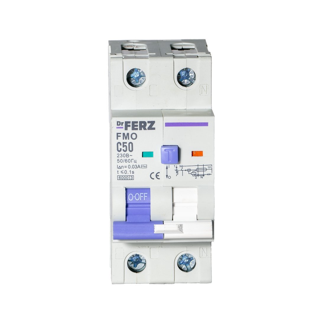 Дифференциальный автомат Dr.Ferz FMO-EL-1P+N 50A 30mA 6kA AC C 2M 22100216FERZ
