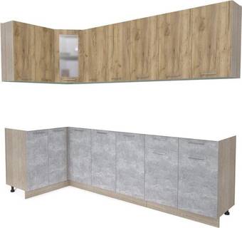 Готовая кухня Интерлиния Мила 12x26 без столешницы (дуб золотой/бетон)