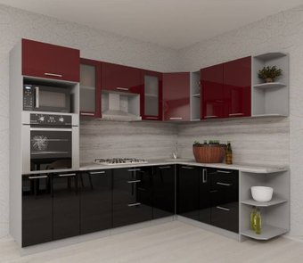 Готовая кухня Интерлиния Мила Gloss 1.88x2.8 правая (бордовый-черный)