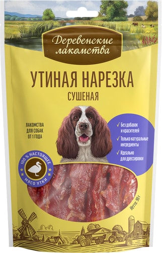Лакомство для собак Деревенские лакомства Утиная нарезка сушеная 90 г