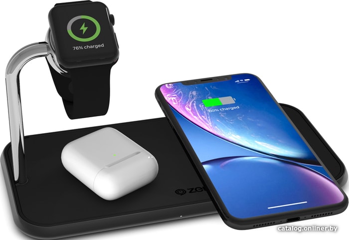 Беспроводное зарядное Zens Dual+Watch Aluminium Wireless Charger (черный)