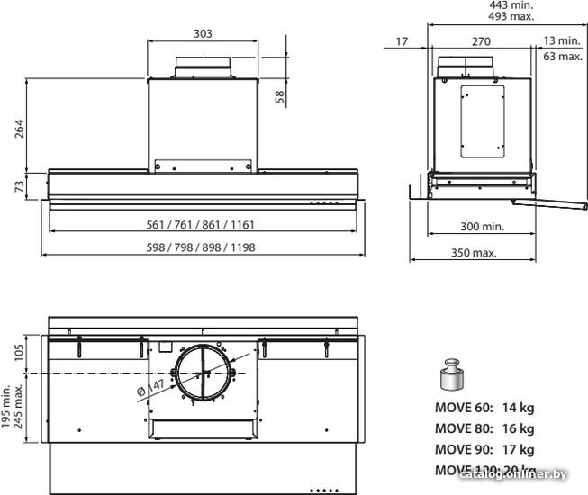 Кухонная вытяжка Falmec Move Design 60 800 м3/ч (черный)