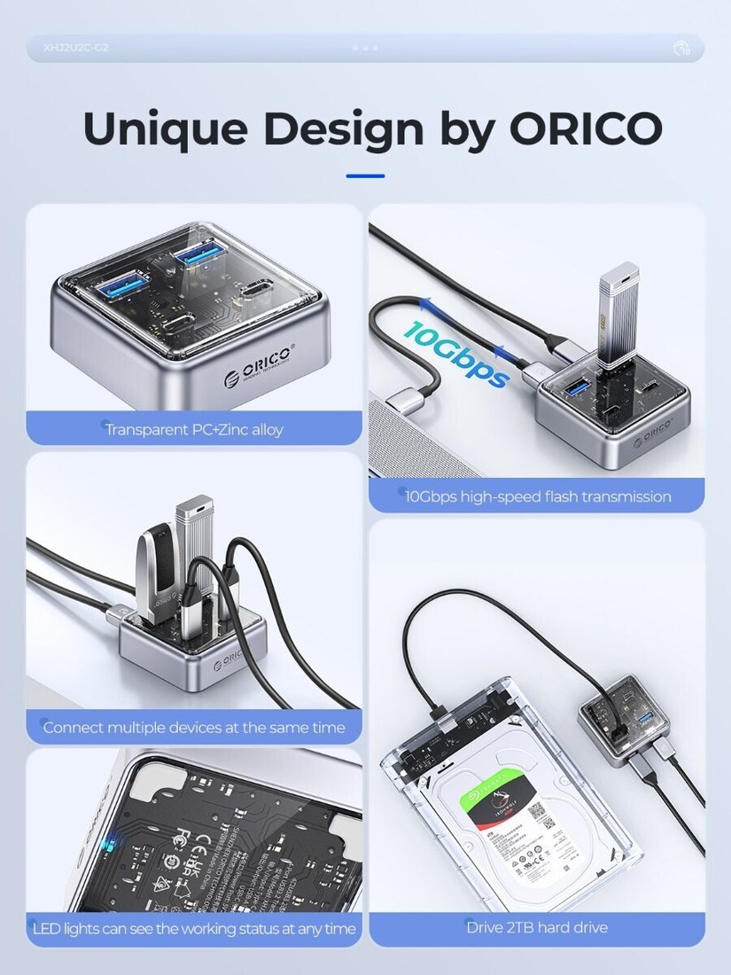 USB-хаб Orico XHJ2U2C-G2-10-GY-BP