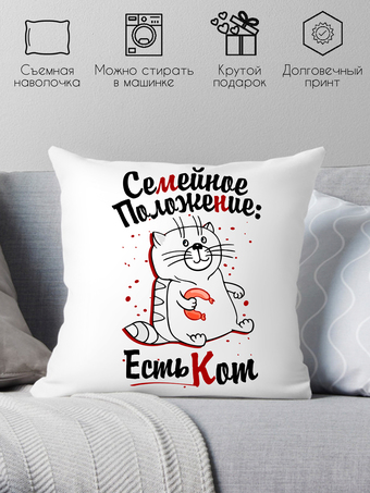 Декоративная подушка Print Style Семейное положение, есть кот 40x40plat22