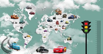 Фотообои Citydecor Superhero Молния МакКвин карта мира с ростомером 5 500x260