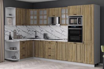 Готовая кухня Интерлиния Мила Деко 1.68x3.2 LV (дуб вотан/дуб вотан/белый гранит)