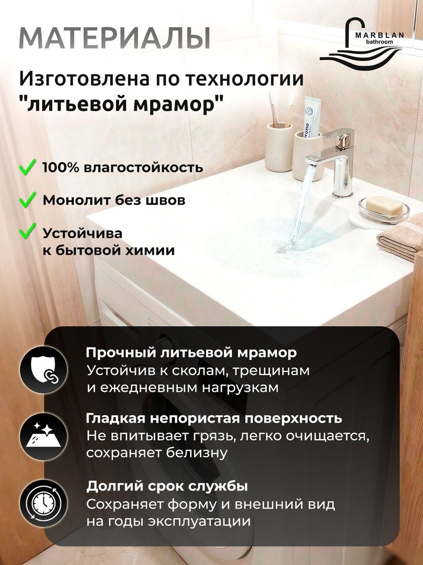 Умывальник Marblan Practic 60 (белый глянцевый, с кронштейнами, без сифона)