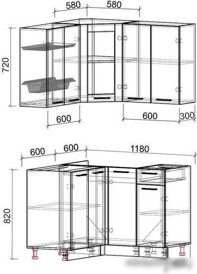 Готовая кухня Интерлиния Мила 12x12 без столешницы (серебристый/бетон)
