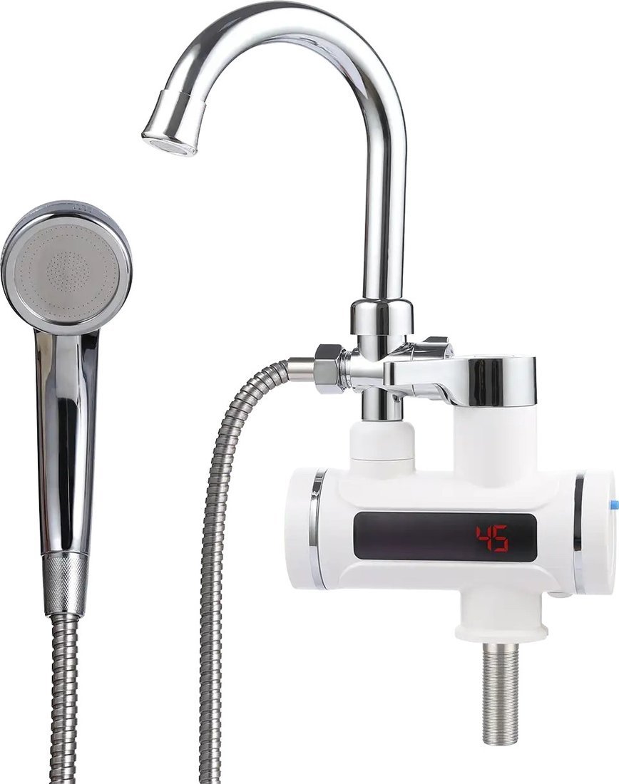 Проточный электрический водонагреватель кран+душ Unipump BEF-001-03 с дисплеем и душевой лейкой