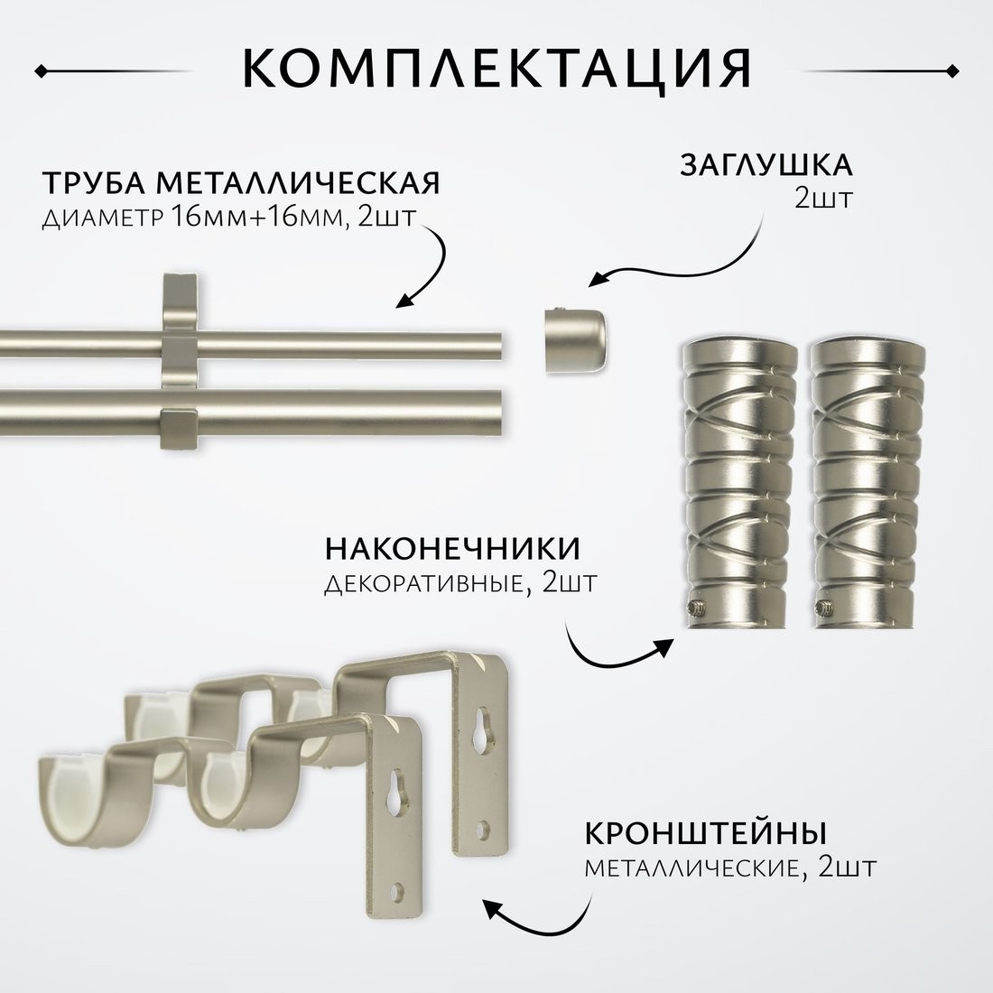 Карниз для штор Sundays Home Лайт Мозаика 16мм+16мм двухрядный (сатин, 2м)
