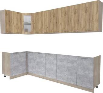 Готовая кухня Интерлиния Мила 12x28 без столешницы (дуб золотой/бетон)
