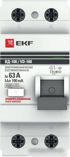 Устройство защитного отключения EKF PROxima ВД-100 2P 63А100мА elcb-2-63-100-em-pro