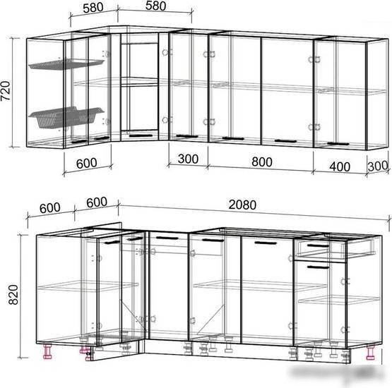 Готовая кухня Интерлиния Мила 12x21 без столешницы (бетон/антрацит)