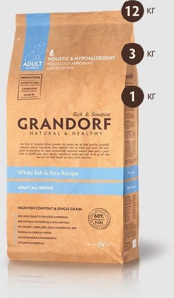 Сухой корм для собак Grandorf Medium & Maxi Breeds White Fish (с белой рыбой) 1 кг