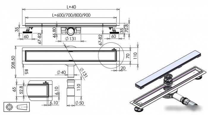 Трап/канал Roxen White Glass 91040-60
