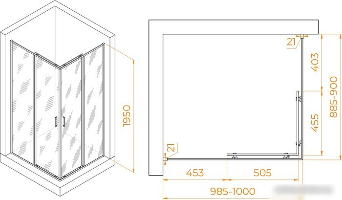 Душевой уголок RGW PA-040B 3508104090-24 90x100 (черный/матовое-сатинат стекло)