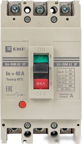 Выключатель автоматический EKF PROxima ВА-99М 6340А 3P 25кА mccb99-63-40m