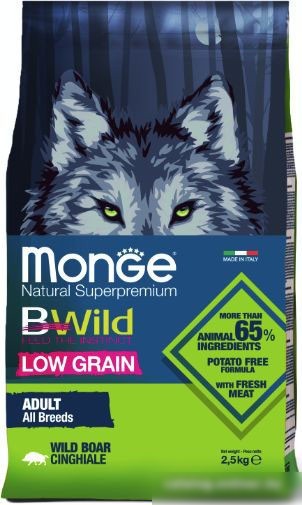 Сухой корм для собак Monge BWild Low Grain All Breeds Adult Wild Boar (для всех пород с мясом дикого кабана) 2.5 кг