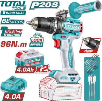 Ударная дрель-шуруповерт Total TIDLI209686 (с 2-мя АКБ, кейс)