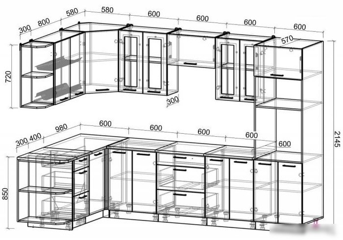 Готовая кухня Интерлиния Мила Gloss 1.68x3.0 левая (капучино-капучино)