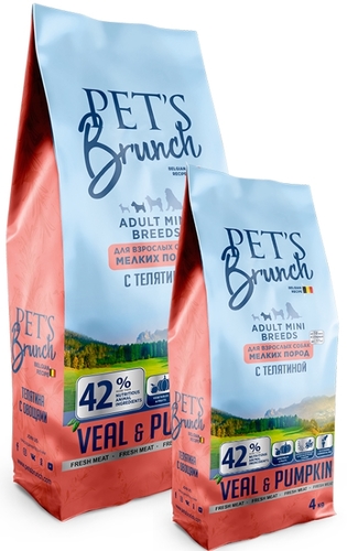 Сухой корм для собак Pet's Brunch с телятиной для взрослых собак мелких пород 4 кг