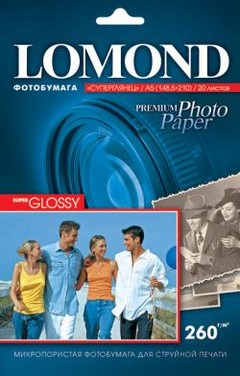 Фотобумага Lomond Суперглянцевая ярко-белая A5 260 г/кв.м. 20 листов (1103104)