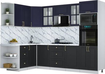 Готовая кухня Интерлиния Мила Шато 1.68x2.8 ВТ LV (индиго/черный/белый гранит)