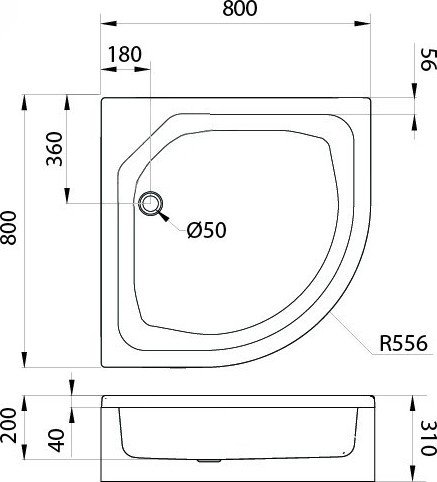 Душевой поддон Wellerein WRT E24 80х80 (средний, полукруг, в комплекте)