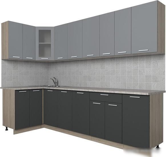 Угловая кухня Интерлиния Мила 12x28 (антрацит/серебро)