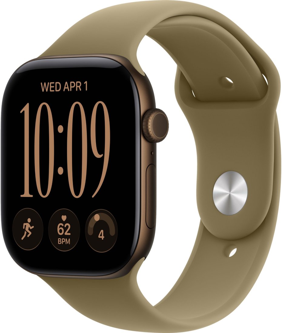 Умные часы Apple Watch Series 12 46 мм (алюминиевый корпус, темная бронза/оливковый, спортивный силиконовый ремешок M/L)
